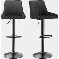 Black Bar Stools Set of 2, Velvet Gas Lift Kitchen Stools, Spinningfield