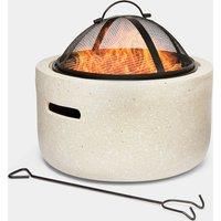 VonHaus Fire Pit - Faux Concrete Round Shape - MgO Material with BBQ Grill