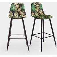 Bar Stools Set of 2, Velvet Tropical Palm Print Pair of Kitchen Stools, VonHaus