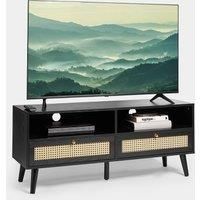 Spinningfield Black TV Unit, Cane TV Cabinet for TVs up to 55", Art Deco TV Entertainment Unit, 2 Storage Drawers & 2 Open Shelves - Lounge & Living Room Furniture - H51 x W120 x D40cm - Whitworth