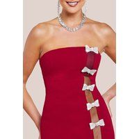 Goddiva Bow Embellished Strapless Mermaid Maxi Dress - Wine