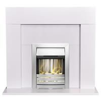 Adam Miami Fireplace in Pure White with Helios Electric Fire in Brushed Steel...