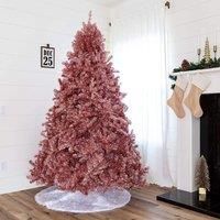 SHATCHI 4Ft/5Ft/6Ft/7Ft-Artificial Christmas Tree Rose Pink Shiny Tinsel Tips Bushy Look Luxurious Hinged Branches Xmas Holiday Home Decorations, 7Ft