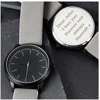 Personalised Mens Matte Black Watch With Grey Strap