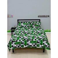 Minecraft Kids Double Duvet Reversible Bedding Set Block Check Green Quilt Cover