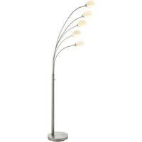 5 Light Floor Lamp Nickel & Glass Tall Standing Curved Multi Arm Living Room