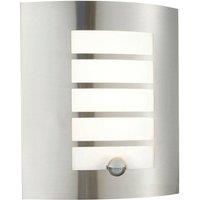 IP44 Outdoor Wall Light PIR Motion Sensor Brushed Steel & Diffuser 7W Warm White