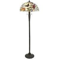 1.6m Tiffany Twin Floor Lamp Dark Bronze & Butterfly Stained Glass Shade i00007