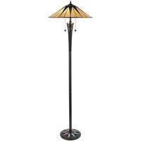 1.5m Tiffany Twin Floor Lamp Black & Multi Colour Stained Glass Shade i00009