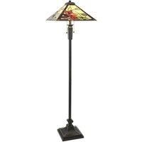 1.6m Tiffany Twin Floor Lamp Matt Black & Flowers Stained Glass Shade i00019