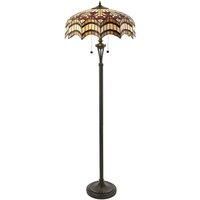 1.5m Tiffany Twin Floor Lamp Dark Bronze & Opulent Stained Glass Shade i00028