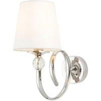 Luxury Traditional Curved Arm Wall Light Bright Nickel Crystal & White Shade