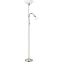 Floor Lamp Light Satin Nickel Shade White Plastic Glass Bulb E27 E14 1x60W 1x25W