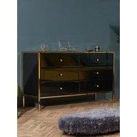 Birlea Fenwick Black Mirror Glass Rose Gold 6 Drawer Chest