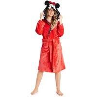 Disney Ladies Dressing Gown, Minnie Mouse Fleece Hooded Robe, Gifts for Women