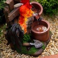 Rooster Water Feature Solar Powered Pouring Pots Cascading Battery LEDs 57cm