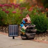 Solar Rock Fall Gnomes Cascade Water Feature with Battery Backup and Lights 41cm