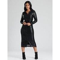 Finding Friday Black Sequin Midi Shirt Dress