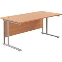 TC Group Aztec Twin Upright Rectangular Office Desk Beech/Silver 1600mm x 800mm (387TT)