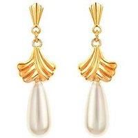 9ct Yellow gold fancy imitation pearl drop earrings. Gift box