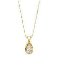 Love Gold 9Ct Gold Cz Teardrop Rubover Pendant With Curb Chain