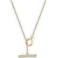 The Love Silver Collection 9Ct Gold Plated Sterling Silver Pave Lariat Bar Necklace