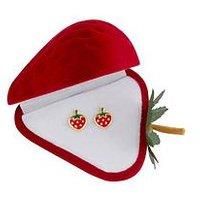 9ct gold enamel strawberry fruit stud earrings/ Novelty gift box included