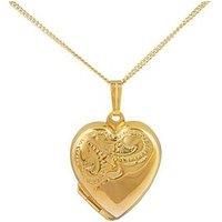 The Love Silver Collection 18Ct Gold Plated Sterling Silver Hand-Engraved Heart Locket, 18" Adjustable Curb Chain