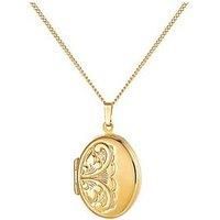 The Love Silver Collection 18Ct Gold Plated Sterling Silver Hand-Engraved Oval Locket, 18" Adjustable Curb Chain