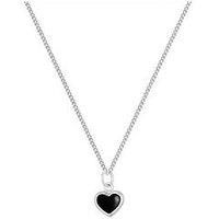 The Love Silver Collection Silver Dainty Enamel Heart Pendant - Black