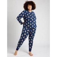 Chelsea Peers Curve Long Crew Cockapoo Printed Set - Navy