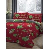 Bedlam Christmas - Santasaurus - Glow in the dark Duvet Cover Set - Single Bed Size in Red