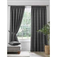 Dreams & Drapes Curtains - Pembrey - Textured Pair of Pencil Pleat Curtains With Tie-Backs - 90" Width x 90" Drop (229 x 229cm) in Charcoal