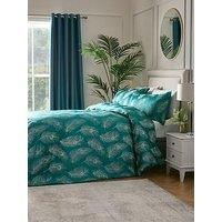 Laurence Llewelyn-Bowen - Luxury Teal Blue Duvet Cover Sets - Double Bedding Size (200 x 200cm) - Peacock Bird & Floral Leaf Pattern - Soft Silky Touch (96% Polyester 4% Metallic)