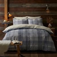 Fusion - Grey Checkered Fleece Duvet Cover - Single Bedding Size (140 x 200cm) - Reversible Design - Light Grey Tartan Bedding - Blue Flannelette Bedding with Teddy Bear Fleece Quilt - White Fleece