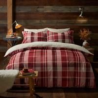 Fusion - Red Checkered Fleece Duvet Cover - Double Bedding Size (200 x 200cm) - Reversible Design - Burgundy Tartan Bedding - Red Flannelette Bedding with Teddy Bear Fleece Quilt - White Fleece