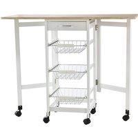 HOMCOM Drop-Leaf Kitchen Cart Trolley w/ 3 Baskets Drawer Surface Top 6 Universal Wheels Rolling Storage Unit Kitchen Home Dining Island White Oak Tone