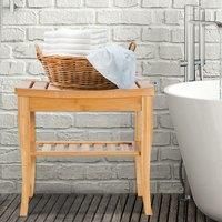 HOMCOM 45cm 2-Tier Slatted Bamboo Shower Bench Storage Seat w/ 4 Legs Comfortable Safe Bathroom Stool Spa Bath Organiser