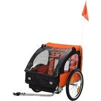 HOMCOM 2 Seat Bike Trailer Bicycle wagon for Kids Child Steel Frame Safety Harness Seat Carrier Orange Black 126 x 78 x 79 cm