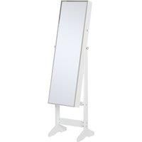 HOMCOM Jewelry Cabinet Standing Mirror Full Length Makeup Lockable Armoire Storage Organizer White