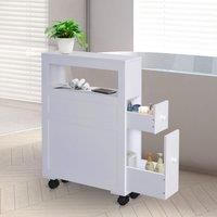 HOMCOM 71x16cm Narrow Bathroom Storage Unit w/ 2 Drawers Open Top 4 Wheels Slimline Modern Rolling Home Organisation