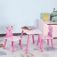 HOMCOM 3 Piece Kids Table Chair Set Princess & Crown Theme Home Furniture Pretty Gift 3-8 Years Pink