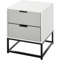 HOMCOM Bedside Cabinet with 2 Drawer Storage Unit, Unique Shape Bedroom Table Nightstand with Metal Base, for Living Room, Study Room, Dorm