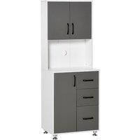 HOMCOM Modern Kitchen Cupboard with Storage Cabinet Hutch,2 Cabinets, 3 Drawers and Open Countertop, Grey