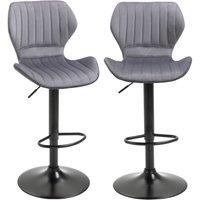 HOMCOM Set Of 2 Velvet Touch Adjustable Height Swivel Bar Stools Grey