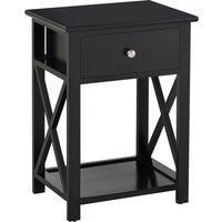 HOMCOM Traditional Accent End Table With 1 Drawer,X Bar Bottom Storage Shelf, for Living Room Bedroom Room 40L x 30W x 55H cm - Black