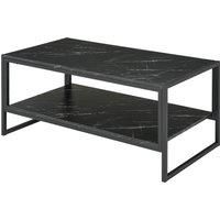 HOMCOM Two-Tier Laminate Marble Print Table Top Coffee Table w/ Metal Frame Foot Pads Elegant Modern Style 2 Shelves Home Display Storage Unit Black