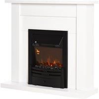 HOMCOM Electric Firplace Suites & Mantelpiece w/LED Flames Remote Marble Stone Modern Curved Surround Intelligent Safe Tempered Glass