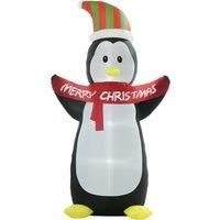 HOMCOM 243cm Inflatable Penguin Holding Merry Christmas Banner Holiday Yard Decoration with LED Lights, Indoor Outdoor Lawn Blow Up Decor