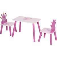 3 Pcs Kids Princess & Crown Chair Table Set Home Furniture 3-5 Years Pink